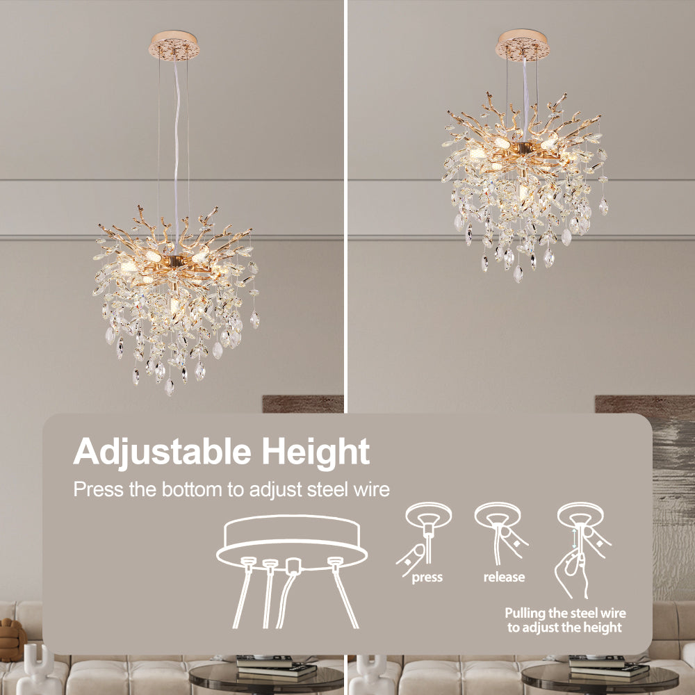 Gold Tree Branch Crystal Chandelier | Modern Luxury Pendant Light for Dining Room, Living Room & Bedroom