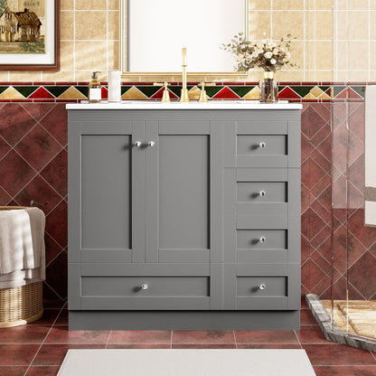 Shaker Free Standing Bathroom Vanity Cabinet & Sink, Soft Close Drawers, Soft Close Doors