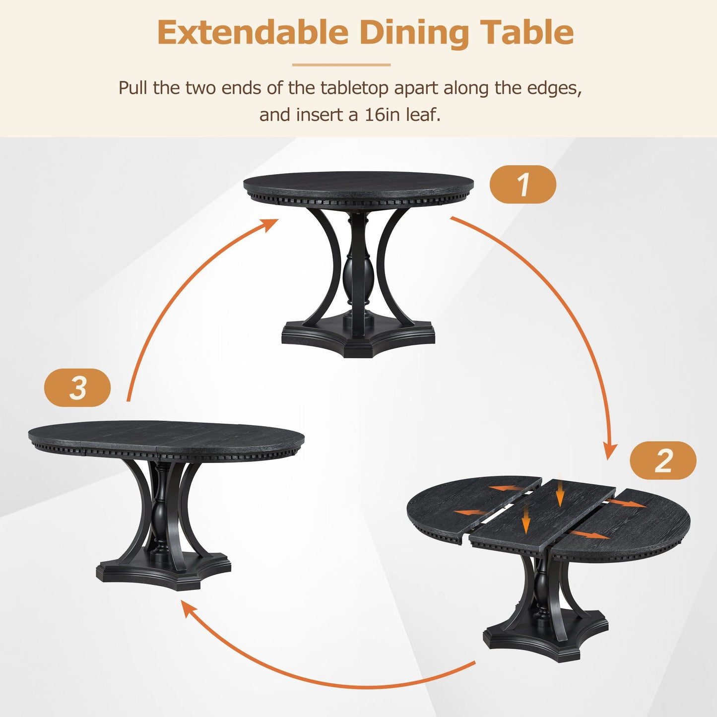 5 Piece Dining Set Extendable Round Table And 4 Chairs - Black / Oak