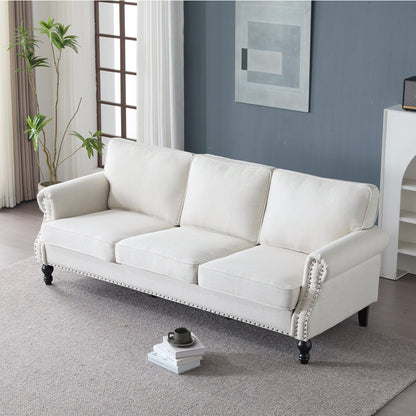 83 Inch Faux Leather Rolled Arm Sofa with Nailhead Trim