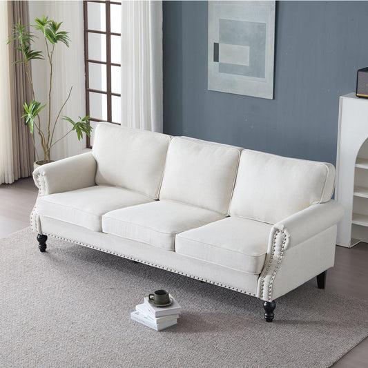 83 Inch Faux Leather Rolled Arm Sofa with Nailhead Trim