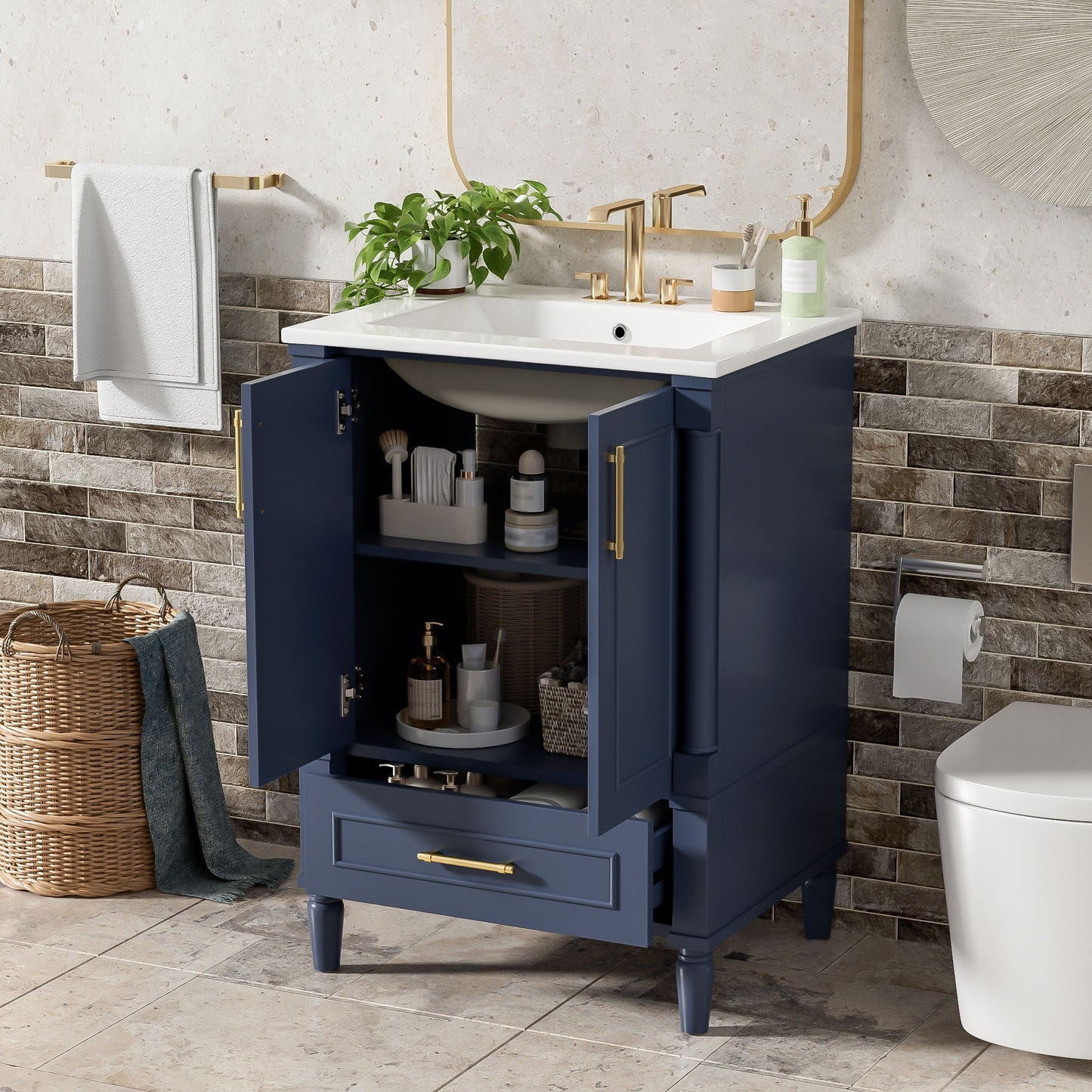 Bathroom Vanity With Ornate French Cylinder Legs, Soft Close Drawer