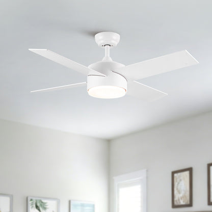 Ceiling Fan With Remote Control, Reversible DC Motor, 6 Speeds, 3 Dimmable LED, Quiet Timer For Indoor - White