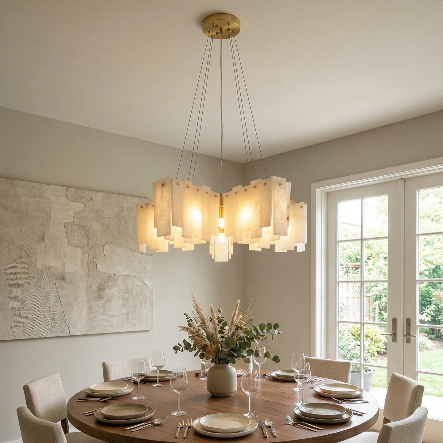 Cascade Alabaster Tiered Brass Chandelier
