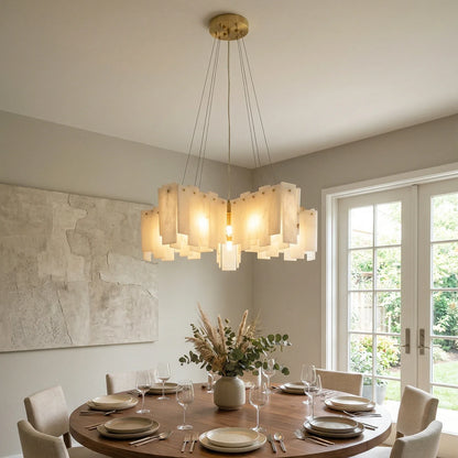 Cascade Alabaster Tiered Brass Chandelier