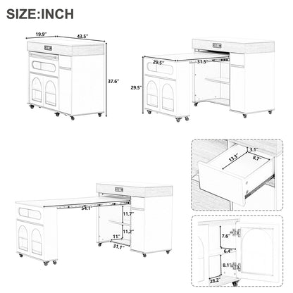 Extendable Dining Table With Folding Top, Rolling Kitchen Island With Drawers And Power Outlet
