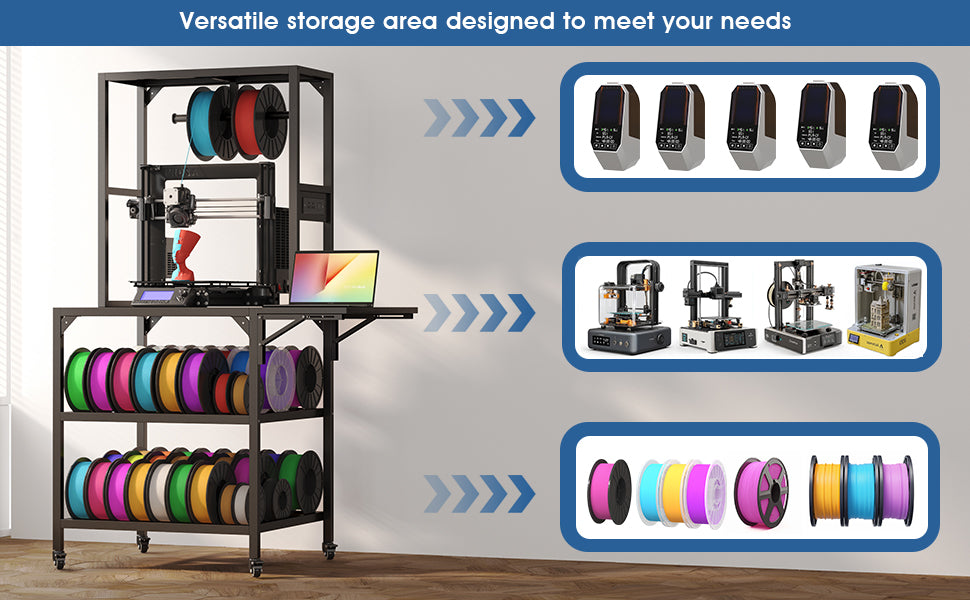 Heavy Duty 3D Printer Stand with Filament Storage Rack