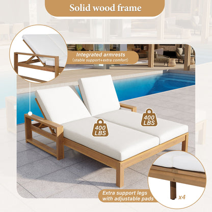 Outdoor Double Lounge Chair With 5 Position Adjustable Backrest