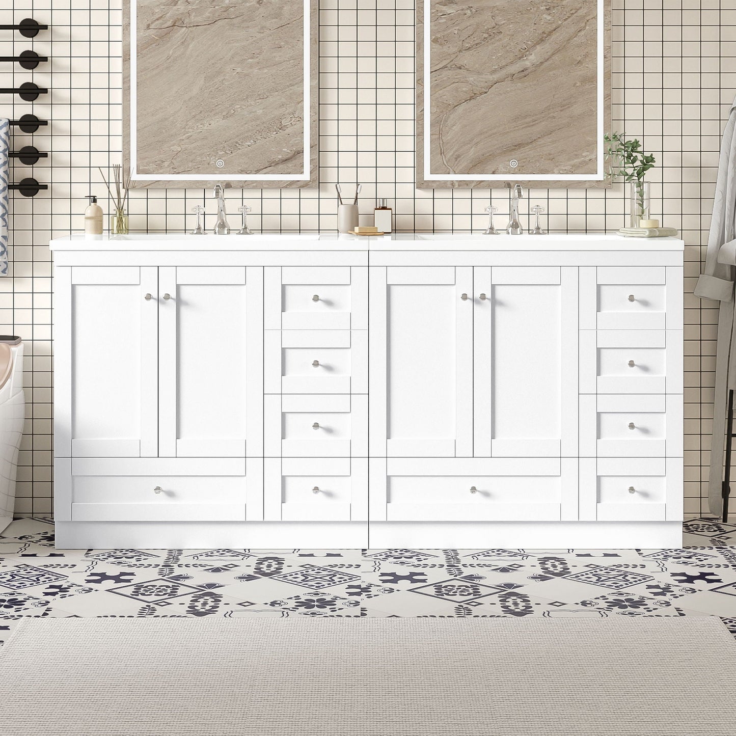 Shaker Free Standing Bathroom Vanity Cabinet & Sink, Soft Close Drawers, Soft Close Doors