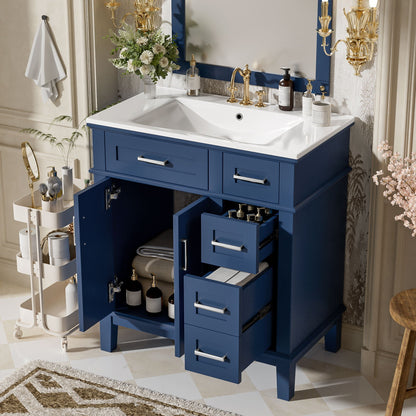 Modern Bathroom Vanity With Sink, Storage Cabinet, Soft Close Doors, Deep & Standard Drawers