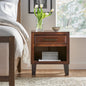 End Table in Brown Acacia Wood with Storage Drawer and Shelf