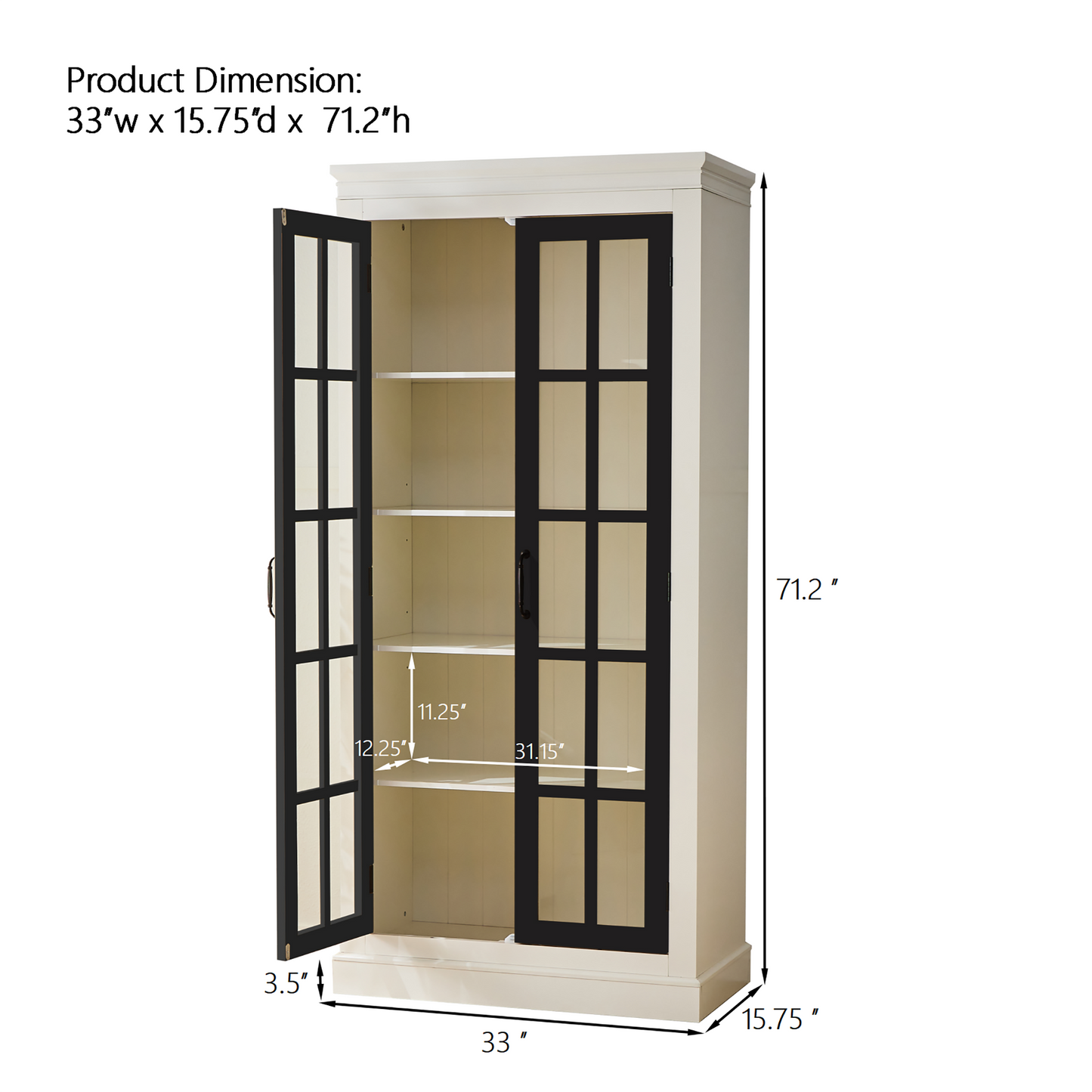 71.2'' Freestanding Glass Door Pantry