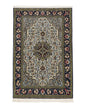 Persian Qum Rug 3x5, Wool with Silk Highlights, Handmade Semi Antique Carpet, Ivory & Navy Blue, Floral Medallion, Finely Hand Knotted