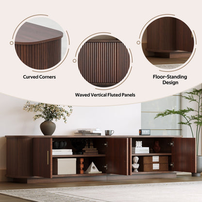 70" TV Stand With Ample Storage, Refined Curved Corners - Dark Brown