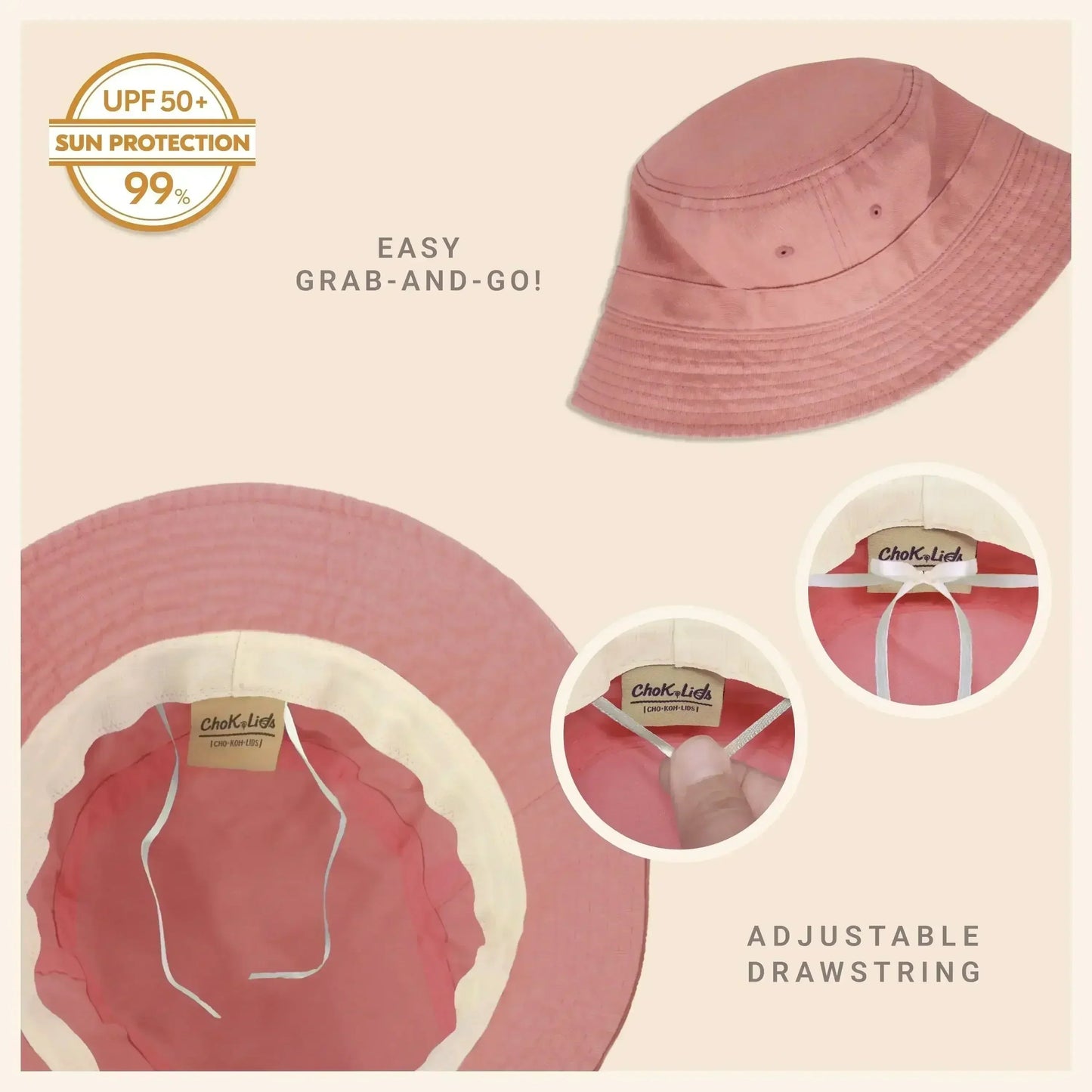 Canvas Bucket Hat - Washed Cotton Moldable Brim - UPF Sun Protection