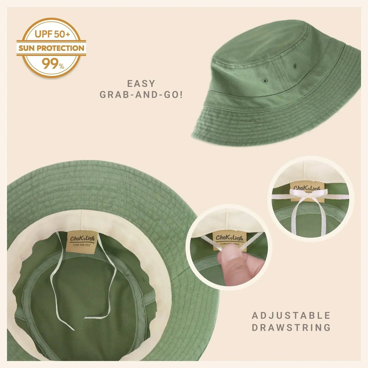 Canvas Bucket Hat - Washed Cotton Moldable Brim - UPF Sun Protection