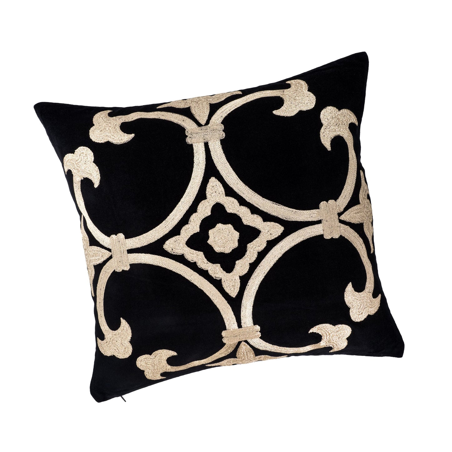 Black Velvet Throw Pillow with Gold Embroidery - Palazzo Collection, 20 X 20