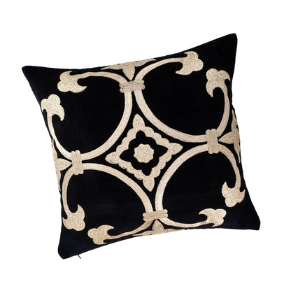 Black Velvet Throw Pillow with Gold Embroidery - Palazzo Collection, 20 X 20