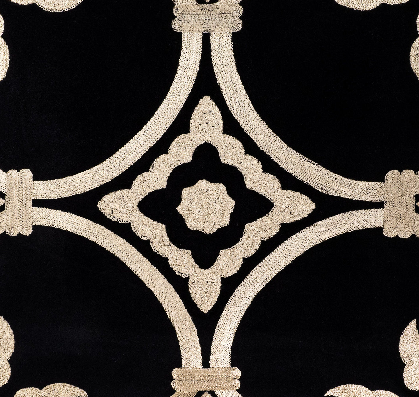 Black Velvet Throw Pillow with Gold Embroidery - Palazzo Collection, 20 X 20