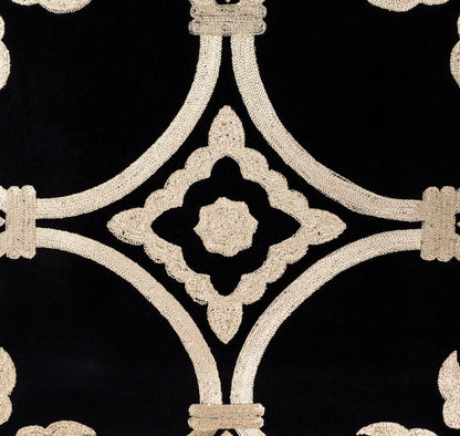 Black Velvet Throw Pillow with Gold Embroidery - Palazzo Collection, 20 X 20