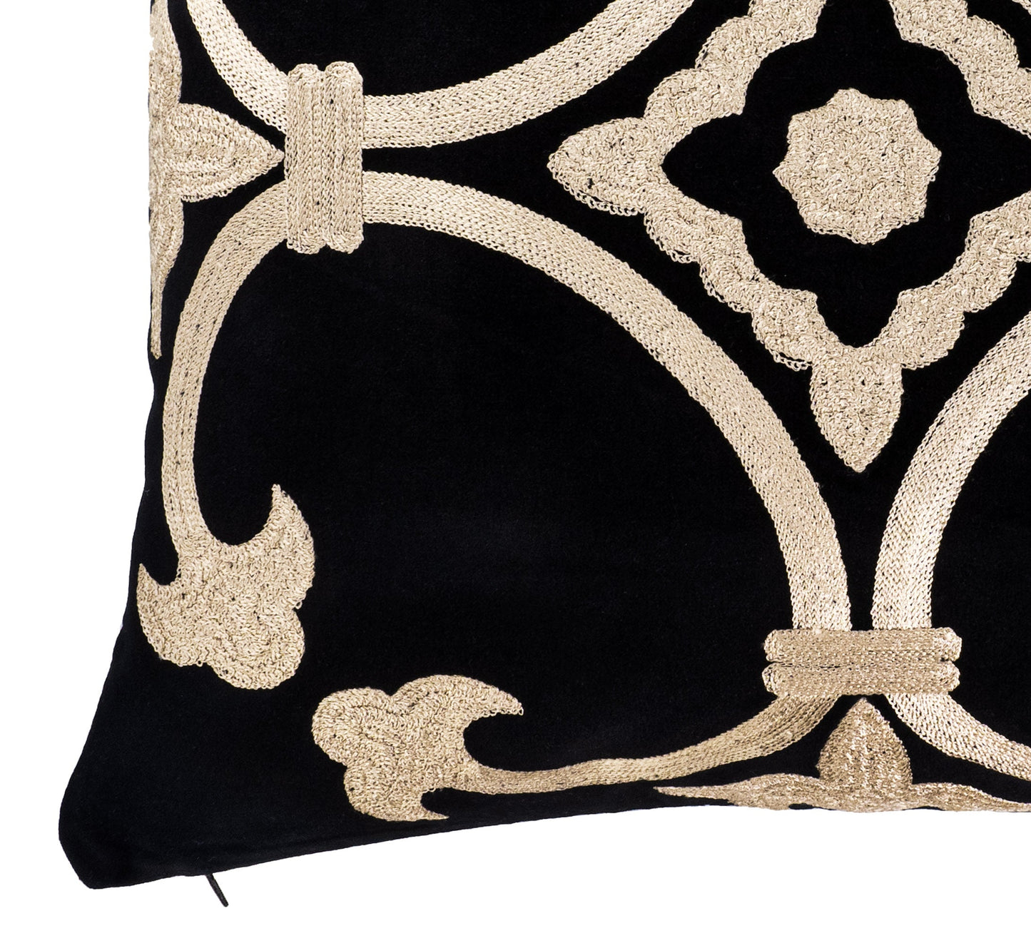 Black Velvet Throw Pillow with Gold Embroidery - Palazzo Collection, 20 X 20
