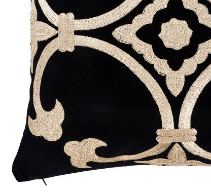 Black Velvet Throw Pillow with Gold Embroidery - Palazzo Collection, 20 X 20