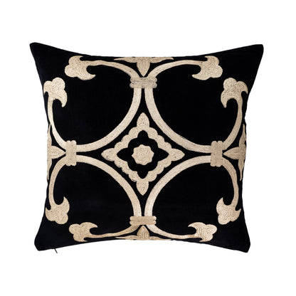 Black Velvet Throw Pillow with Gold Embroidery - Palazzo Collection, 20 X 20