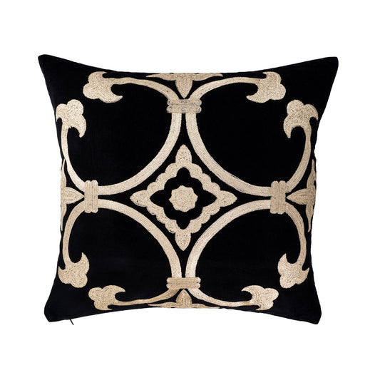 Black Velvet Throw Pillow with Gold Embroidery - Palazzo Collection, 20 X 20