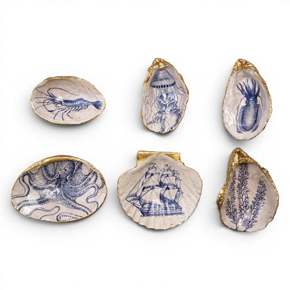 Blue & White Sea Life Shell Trinket Dish