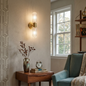 Brass Ribbed Glass Double Wall Sconce
