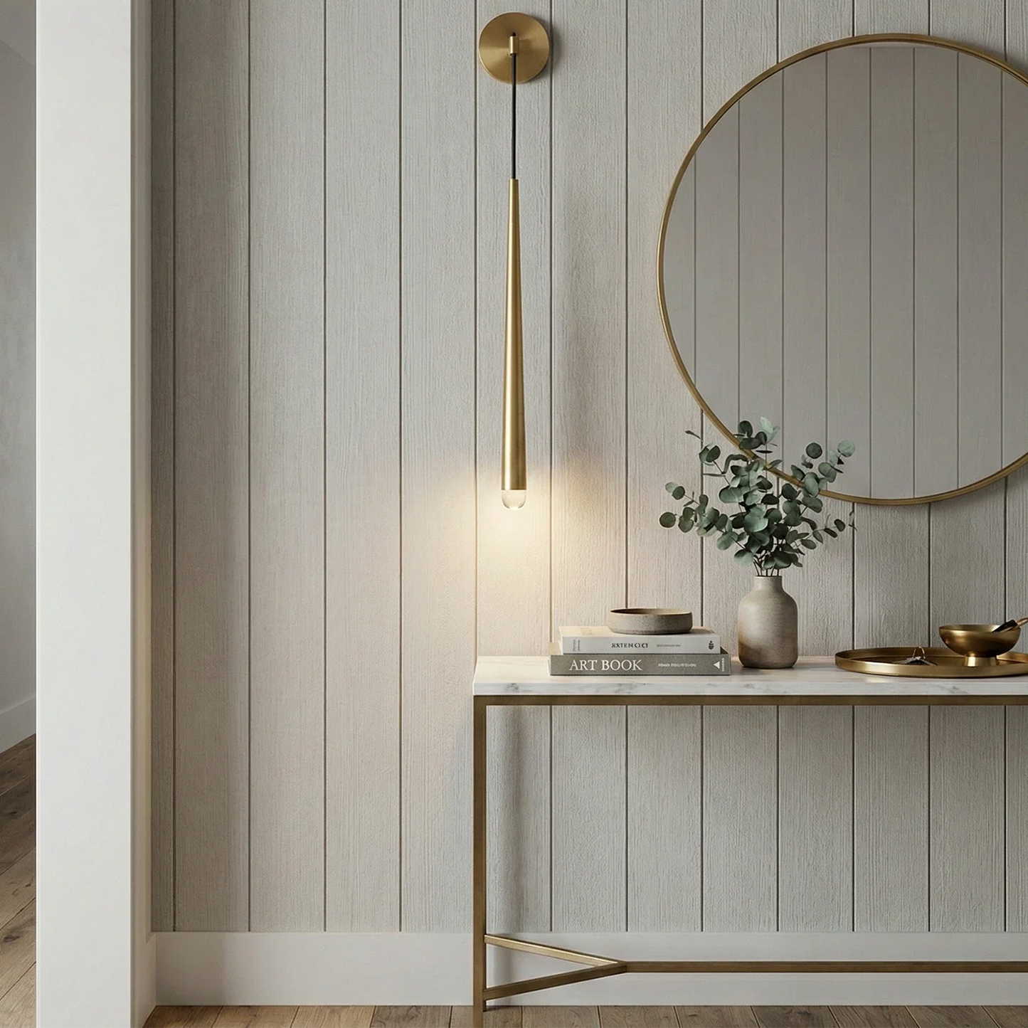 Brass Spinal Tube Crystal Wall Lamp