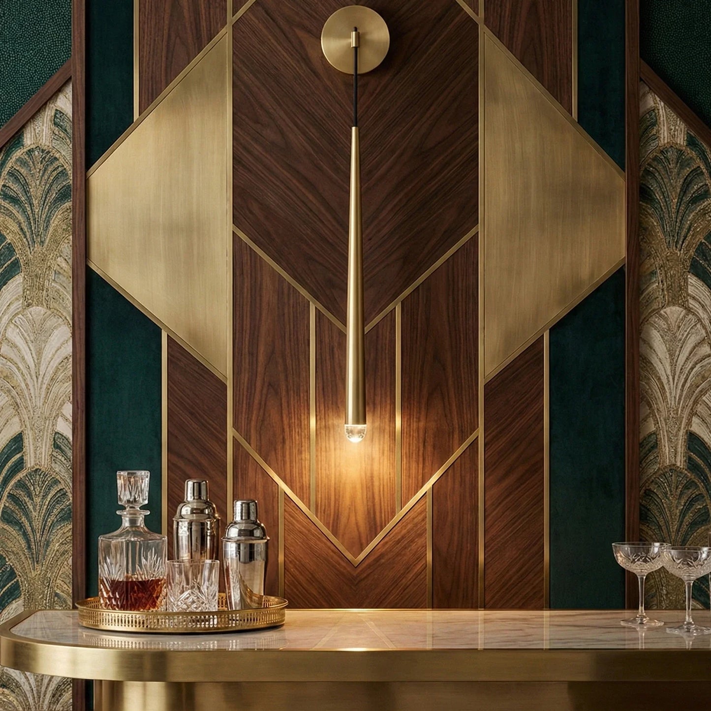 Brass Spinal Tube Crystal Wall Lamp