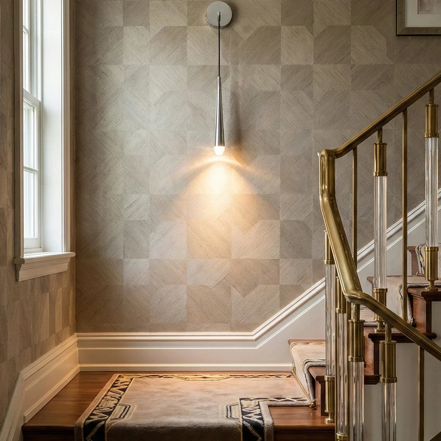 Brass Spinal Tube Crystal Wall Lamp