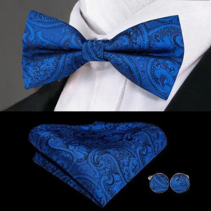 Business Red Color Butterfly Bow Tie Pocket Square Cufflinks Suit Set For Men Adjustable Self Bowtie Formal Bowtie Set Solid Color Necktie Silk Bow Tie Pocket Square Cuff Links