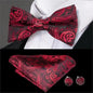 Business Red Color Butterfly Bow Tie Pocket Square Cufflinks Suit Set For Men Adjustable Self Bowtie Formal Bowtie Set Solid Color Necktie Silk Bow Tie Pocket Square Cuff Links