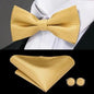 Business Red Color Butterfly Bow Tie Pocket Square Cufflinks Suit Set For Men Adjustable Self Bowtie Formal Bowtie Set Solid Color Necktie Silk Bow Tie Pocket Square Cuff Links