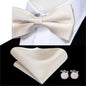 Business Red Color Butterfly Bow Tie Pocket Square Cufflinks Suit Set For Men Adjustable Self Bowtie Formal Bowtie Set Solid Color Necktie Silk Bow Tie Pocket Square Cuff Links