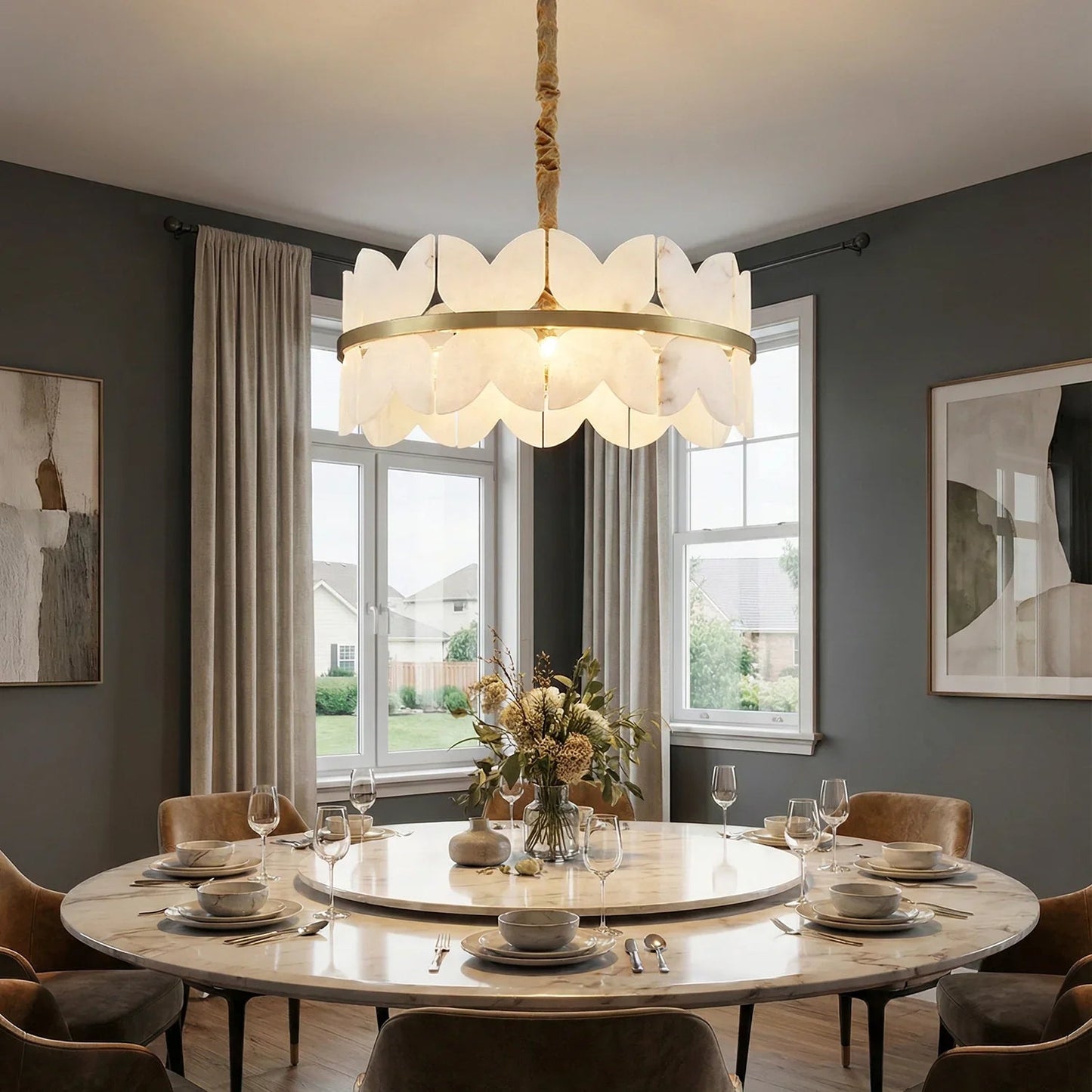 Butterfly Alabaster Round Chandelier