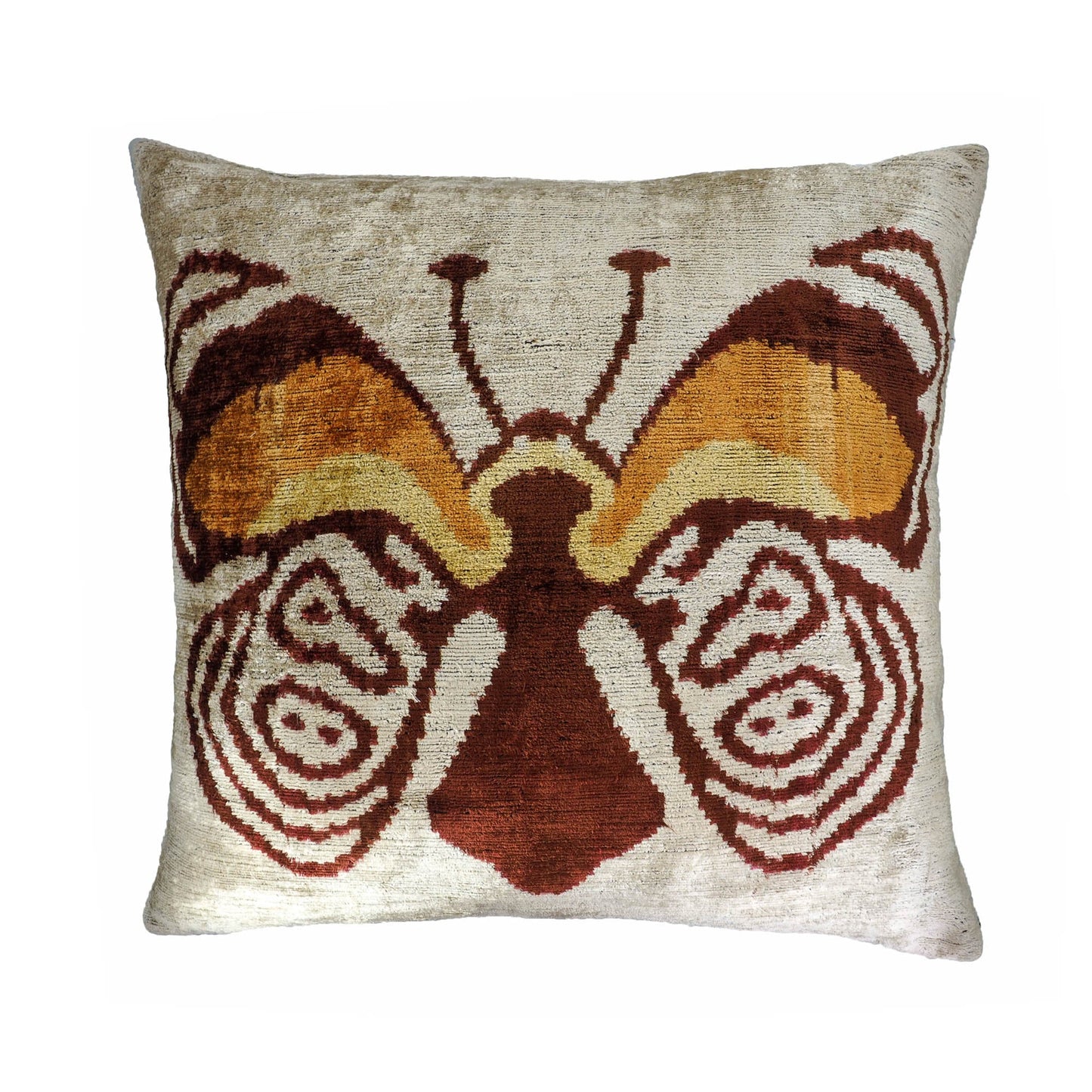 Butterfly Silk Velvet Ikat Throw Pillow Cover 24'' X 24''