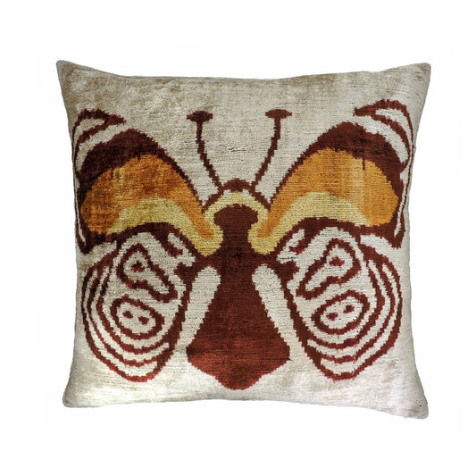 Butterfly Silk Velvet Ikat Throw Pillow Cover 24'' X 24''