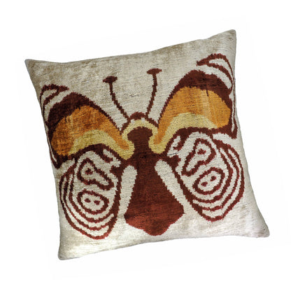 Butterfly Silk Velvet Ikat Throw Pillow Cover 24'' X 24''
