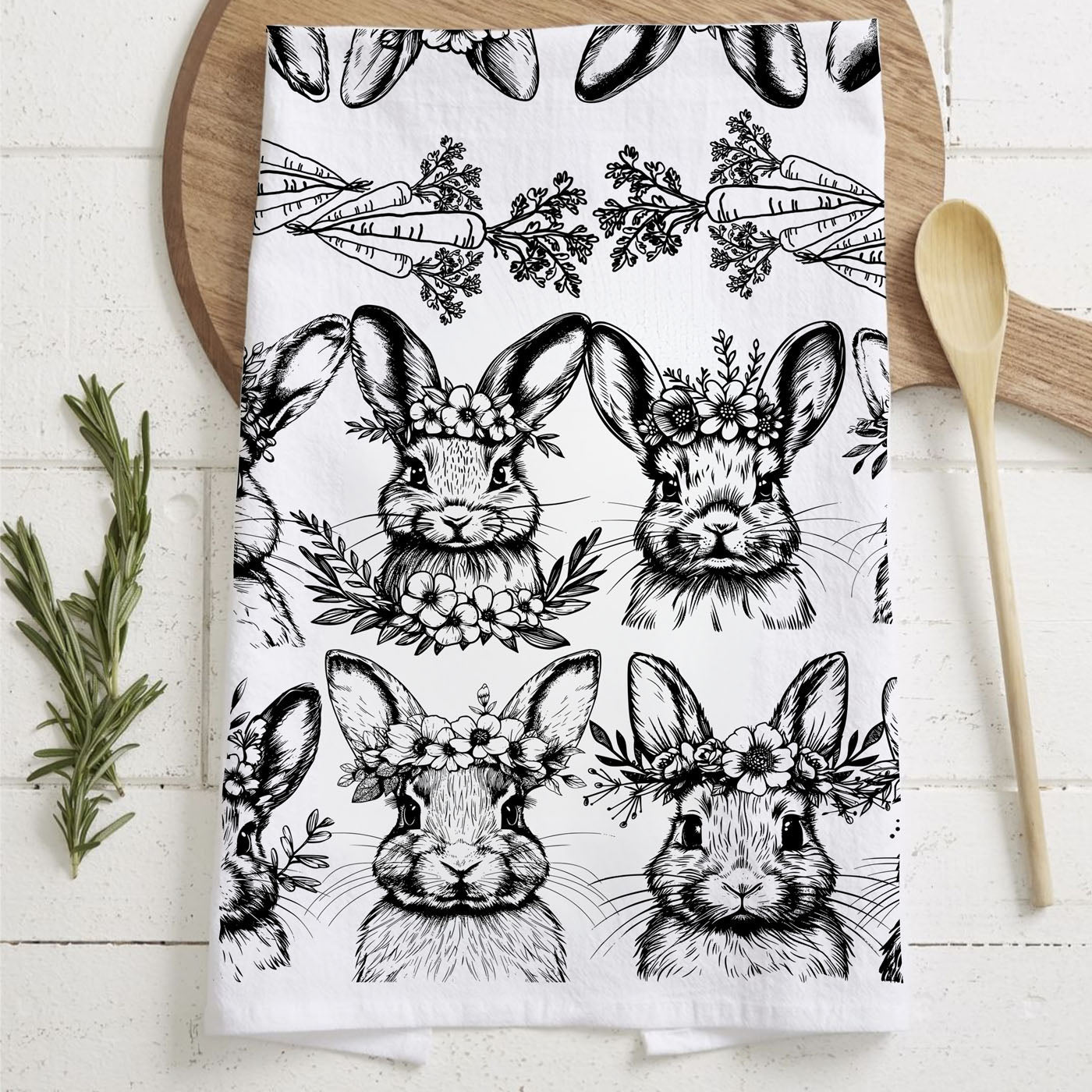 B&W Bunnies Towel