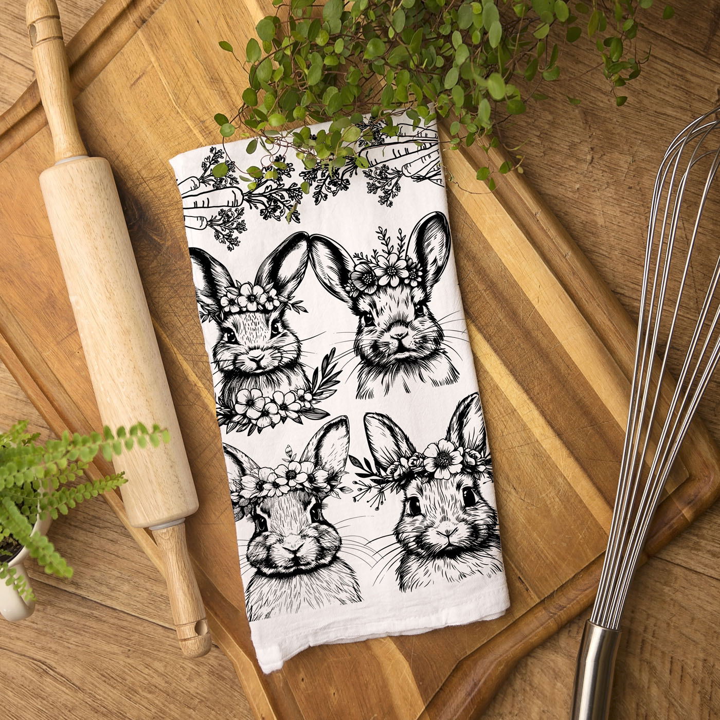 B&W Bunnies Towel