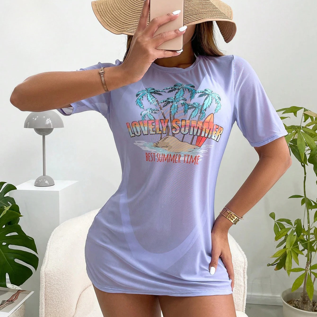 Bikini Three Piece Set Printed Sexy Cover Up Swimsuit for Women