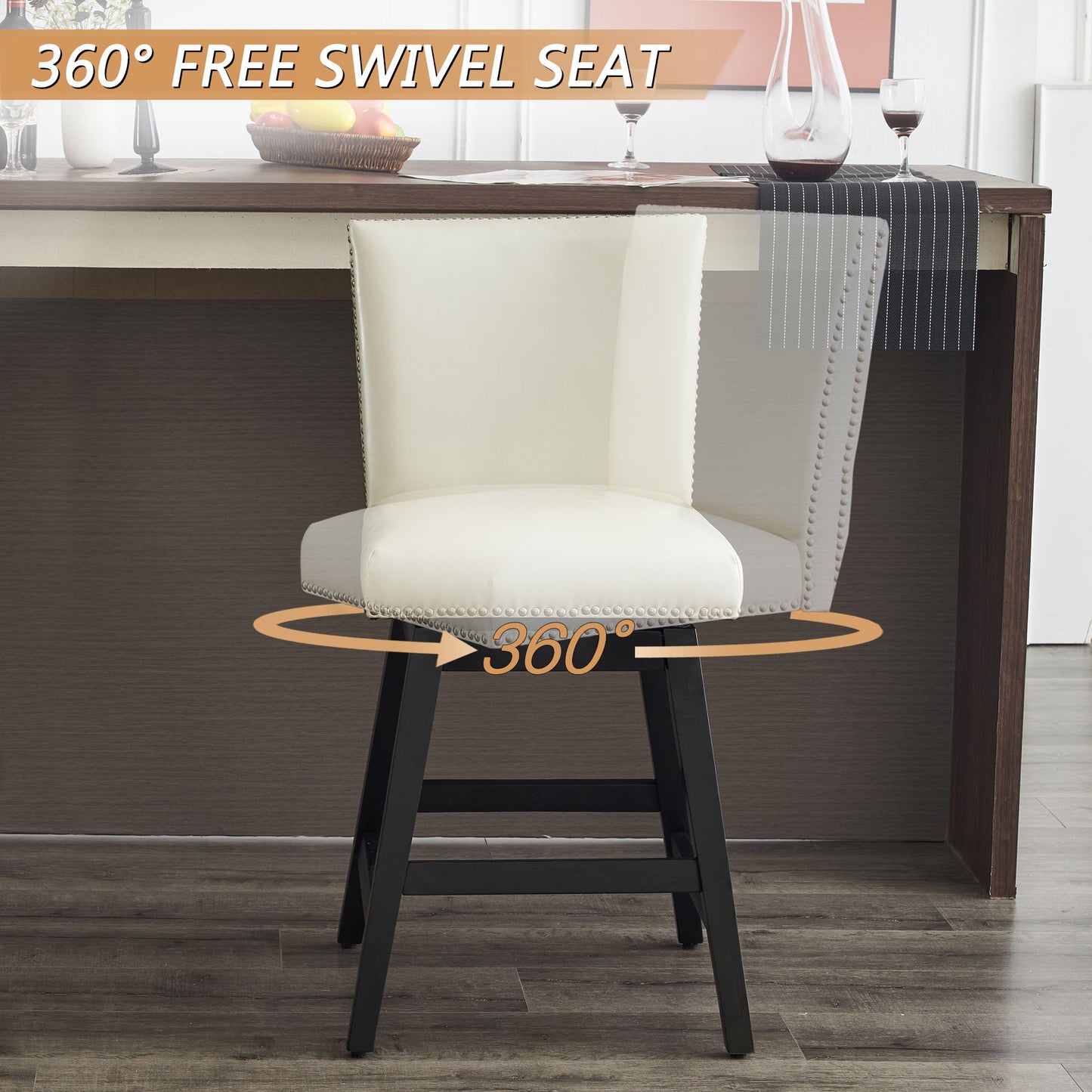 Upholstered Swivel Bar Stools High Back (Set of 2) - Cream White