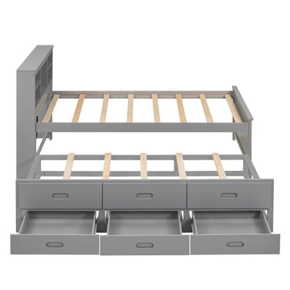 Platform Bed With Storage Headboard, USB, Trundle And 3 Drawers