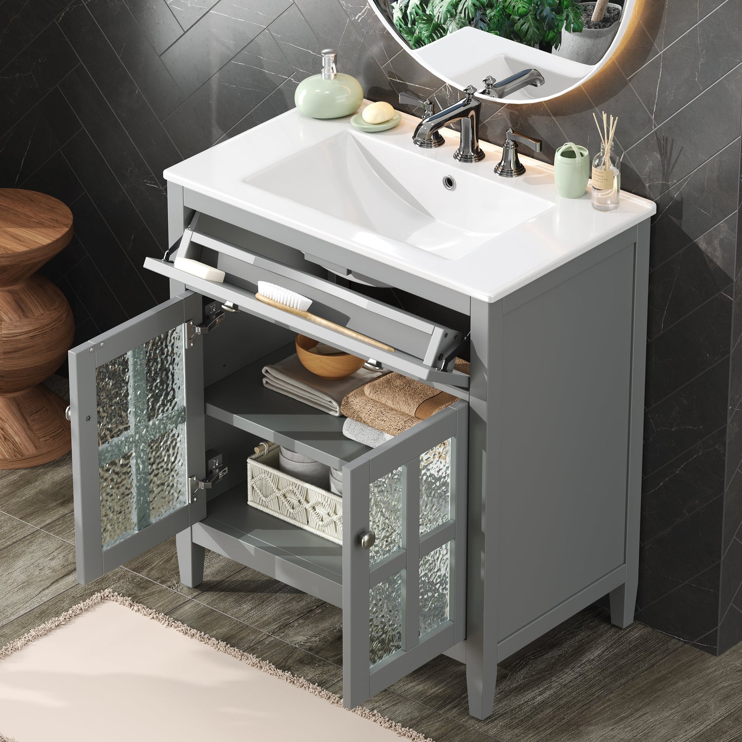 30" Bathroom Vanity with Ceramic Sink