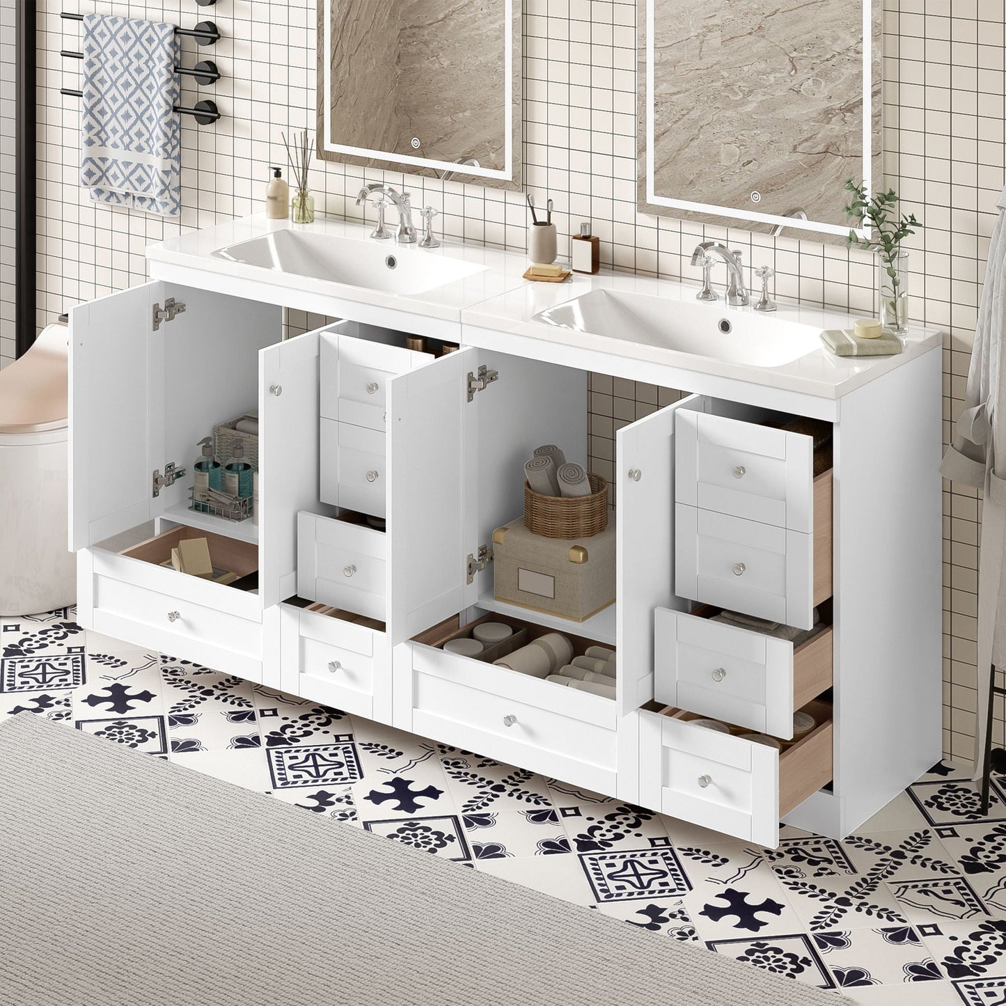 Shaker Free Standing Bathroom Vanity Cabinet & Sink, Soft Close Drawers, Soft Close Doors