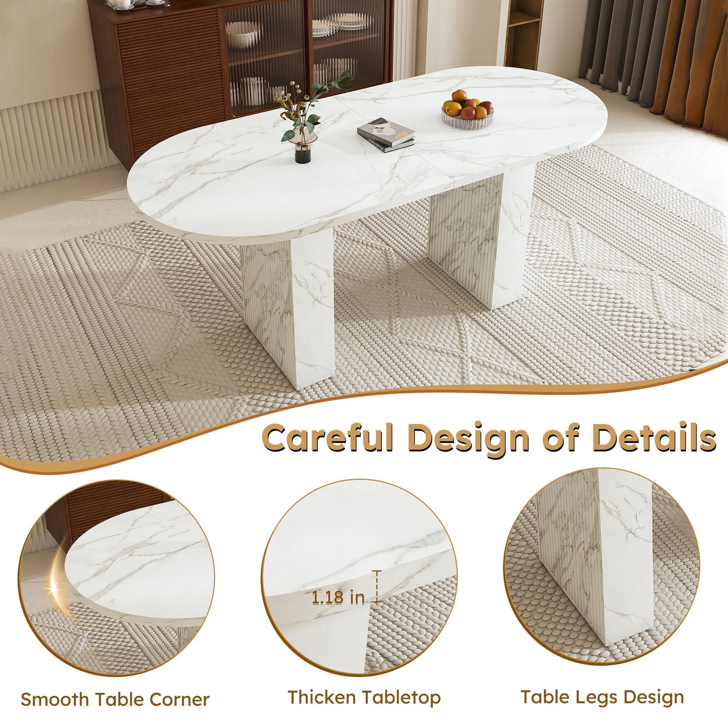 Oval Dining Table With Wood Strip Base