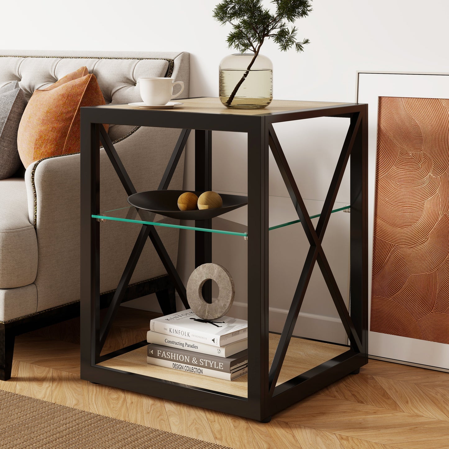 Modern End Table Nightstand for Bedroom & Living Room
